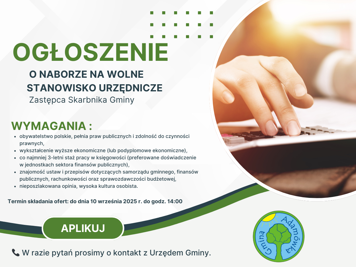 Urząd Gminy Adam&oacute;wka ogłasza nab&oacute;r 
