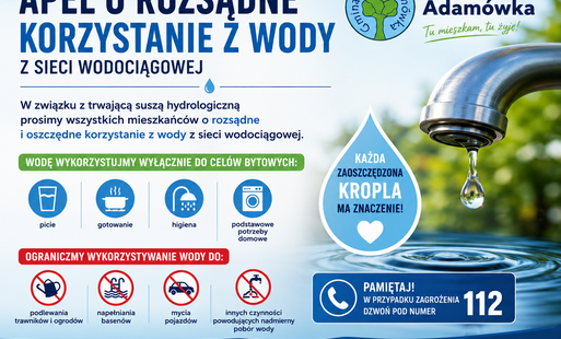 Ważny komunikat dotyczący oszczędnego gospodarowania wodą