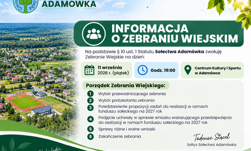 Informacja o Zebraniu Wiejskim Sołectwa Adamówka